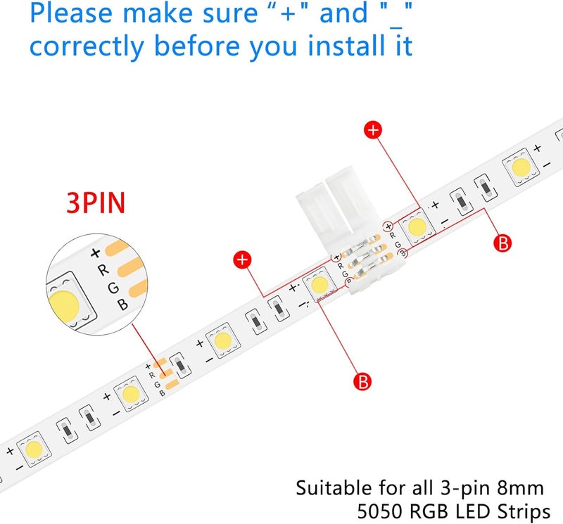 Yetaida 10PCS 3-Pin LED Strip Connectors, 8mm X-Shaped Corner Light Connectors Solderless, Extendable Terminal Adapters for WS2811 WS2812 WS2812b RGB LED Strip Lights, Ideal for Various DIY Projects - Image 4